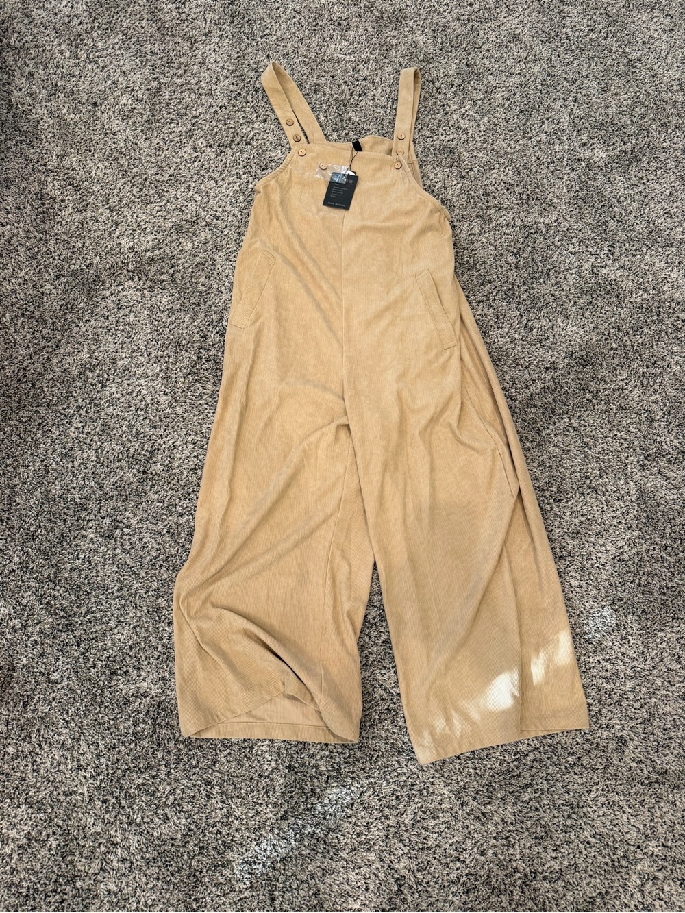 Wide-Leg Corduroy Jumpsuit in Tan